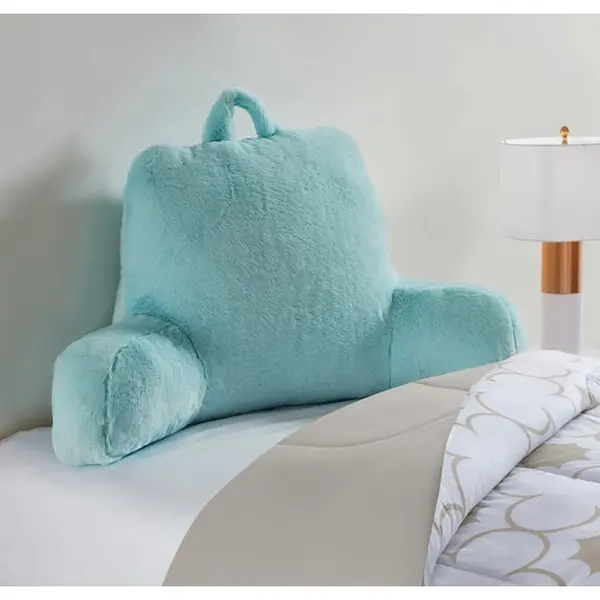 Plush Faux Fur Bedrest Pillow, Cozy Lounge Support, Gray