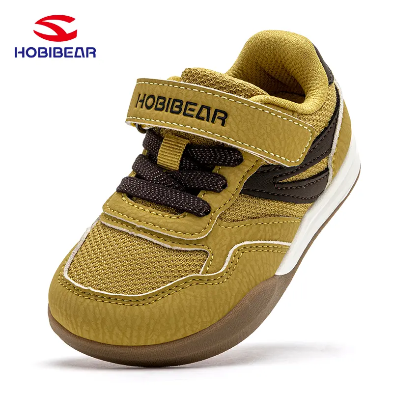 HOBIBEAR Kids' Wide Fit Low Top Casual Trainers - Synthetic, Wide Toe Box, Minimalist 0-Drop, Velcro, Hidden Elastic Laces, Flexible Everyday Shoes for Boys & Girls, Round Toe, Safe, Breathable, Easy To Wear, Fitness, Zero Drop