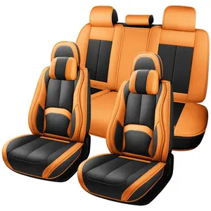 OTOEZ Nappa Leather Car Seat Covers 5PCS Universal Fit with Lumbar Support Breathable Wear-Resistant Full Coverage Car Interior Decor Accessories