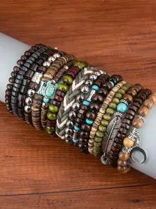 Boho Style Feather & Turtle Charm Decor Beaded Bracelets, Bracelet with Charms, 16pcs Fashion Colorblock Beaded Bracelet Set for Men & Women, Trendy Exquisite Jewelry As Gift, Trendy Fashionable Accessories