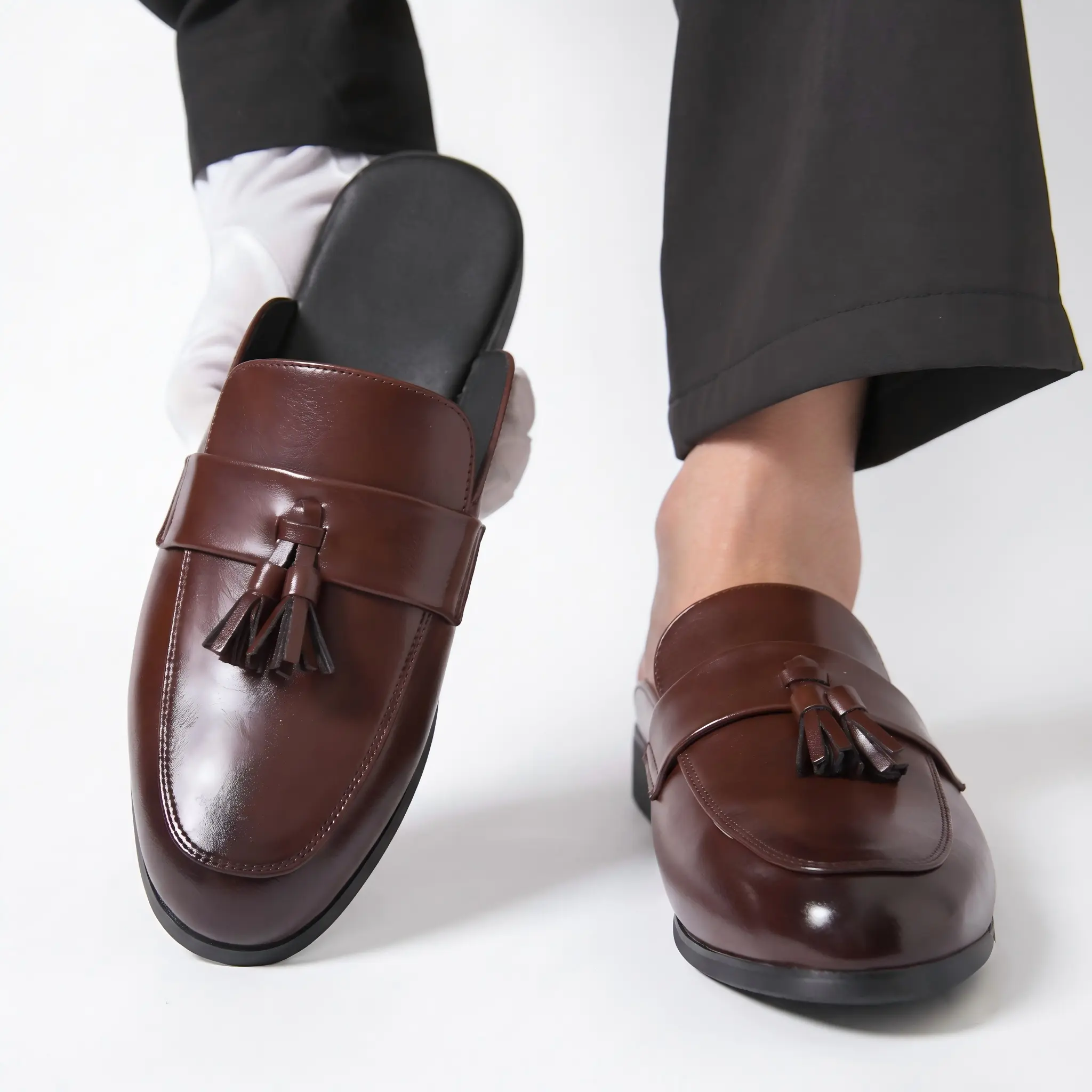 Men's Brown Leather Fringe Loafers — Classic slip-on for office and weekends