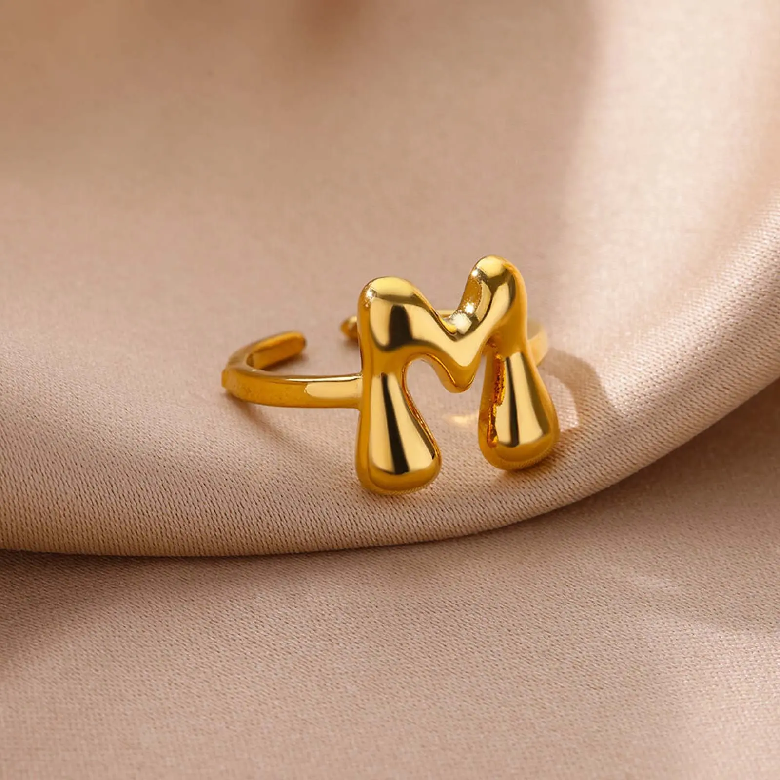 3D Bubble Letter Statement Ring, Trendy Initial Jewelry with Artificial Gemstones for Unisex, Adjustable Band, Personalized Gift, Statement Rings, Bubble Letters, Adults, Everyday, Daily, Fashion, Customized