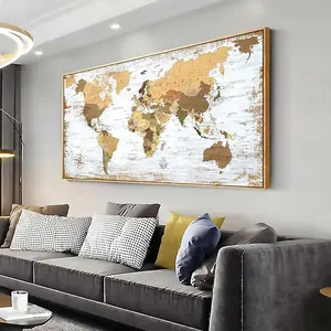Yellow Decor framed World Map Canvas Wall Art Pictures for Living Room Wall Decoration 60cmx120cmYellow Wall Decor Office World Map