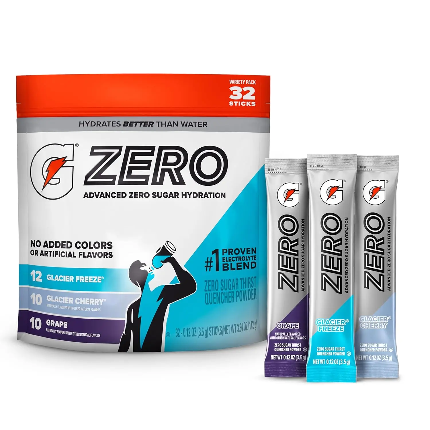 Gatorade Sugar Free Electrolyte Powder Drink Mix, 3-Flavor Variety Pack (32 Servings), No Artificial Flavors, No Added Colors, Fitness Healthcare Dietary Sports Hydration Supplement