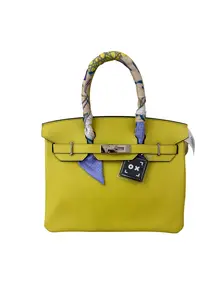 Pre-owned HERMÈS leather Clutches & Wristlets Hermes Birkin 35 Lime Epsom Gold Hardware stamp D