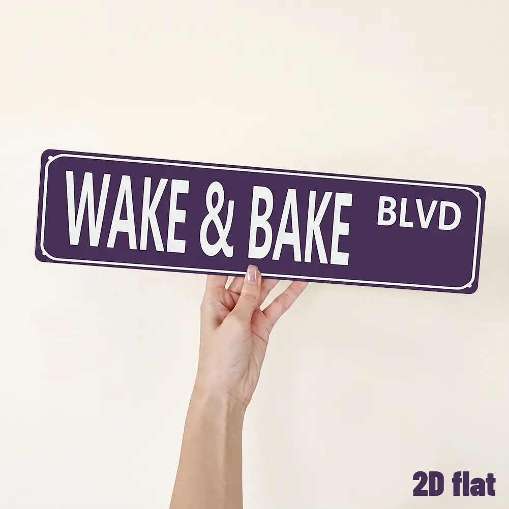 Wake & Bake Blvd Lightweight Metal Tin Sign (16x4 in) - Funny Vintage Weed Marijuana Print Wall Decor, Slim Hanging Street Sign for Home Bar, Home Decor Products, Indoor/Outdoor Humorous Gift for Gifting Occasions | summervibes