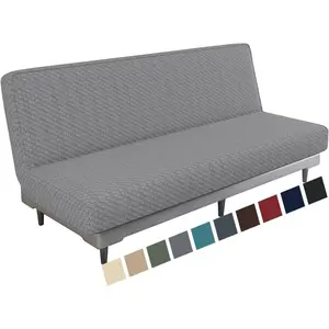 Jacquard Futon Cover Stretch Armless Futon Sofa Cover Soft Futon Slipcover with Elastic Bottom Thick Sofa Bed Furniture Protector Covers, Machine Washable (Light Gray)