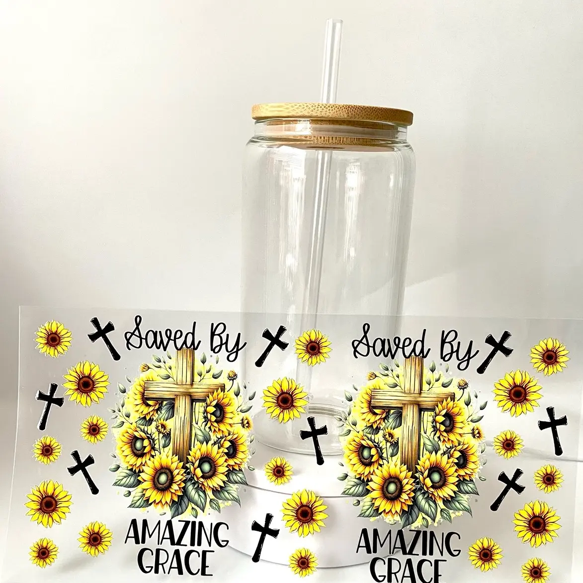 Saved by grace Bible cross glass cup