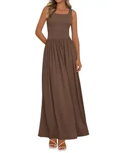 BTFBM Summer Dresses for Women 2026 Maxi Casual Square Neck Flowy Long Sundress Spring Wedding Guest Cocktail Dress