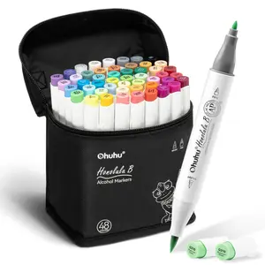 Ohuhu Alcohol Markers: Brush & Fine Dual Tips - 48 Colors - Alcohol-based Art Sketch Marker Set for Artist Adults Coloring Illustration - Refillable - AP Certificated - Honolulu B Series of Ohuhuart