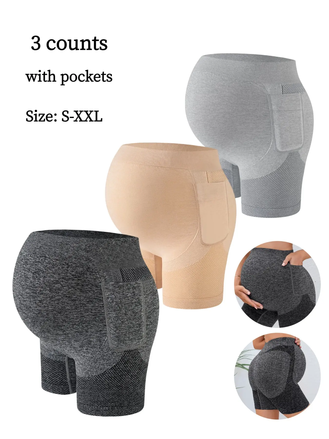 3-5Pack Seamless Maternity High-Waist Panties with Pockets, Comfortable Soft Prenatal Underwear, Pregnancy Underwear, Maternity Undies, All-Season Sporty Style