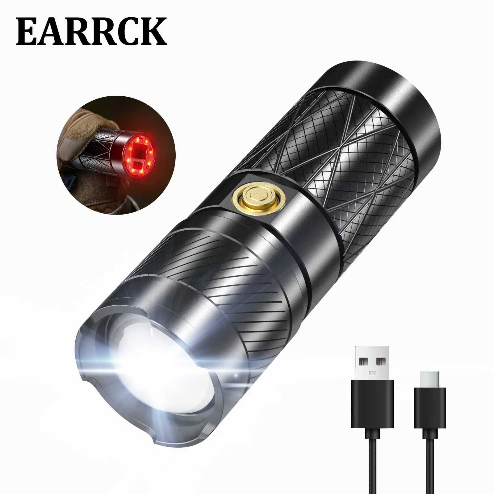 Rechargeable Flashlight, Hunting Tactical Flashlight, 9 Modes, Strobe Light over 1 Mile, Red Alarm Lights, Super Bright with Soft Tail Light, Waterproof for Camping&Emergency&Hiking