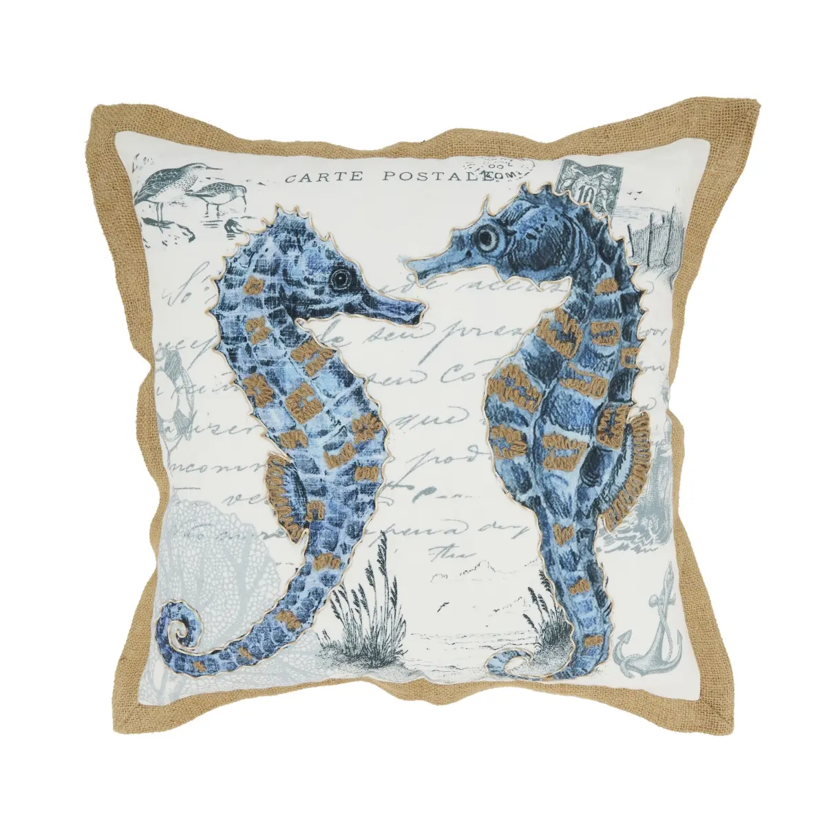 Saro Lifestyle 7425.NB18SP Poly-Filled Sea Horse Pillow - Navy Blue, Beachy Style, Coastal Print, Outdoor Decor, Decorative Accent, Sea Horse Motif