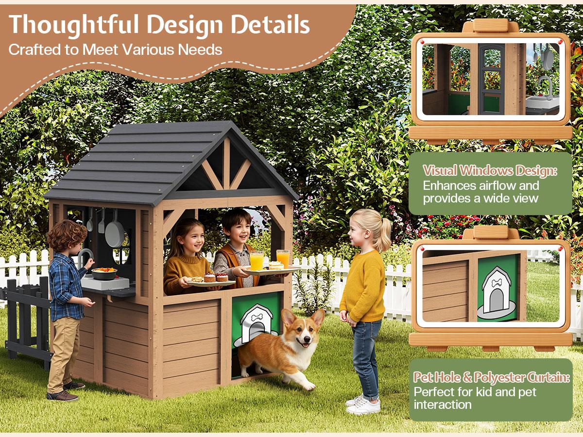 ALBOTT Kids Outdoor Wooden Playhouse with Kitchen Set, Durable Fir Wood Construction with Waterproof Roof & Rust-Resistant Hinges, Pretend Playhouse for 3–8 Years Old Boys & Girls ALBOTT Kids Outdoor Wooden Playhouse with Kitchen Set, Durable Fir Wood Construction with Waterproof Roof & Rust-Resistant Hinges, Pretend Playhouse for 3–8 Years Old Boys & Girls