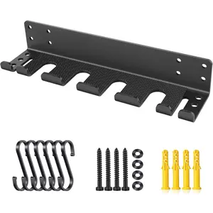 Heavy Duty Wall Mounted Barbell Holder, 5.8mm Thick Olympic Barbell Storage Rack with Hooks, Fits Bars Under 33mm, Space-Saving Home Gym Fitness Equipment Hanger