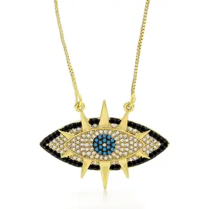 Gold Plated Micro Pave Evil Eye Trendy Pendant Necklace