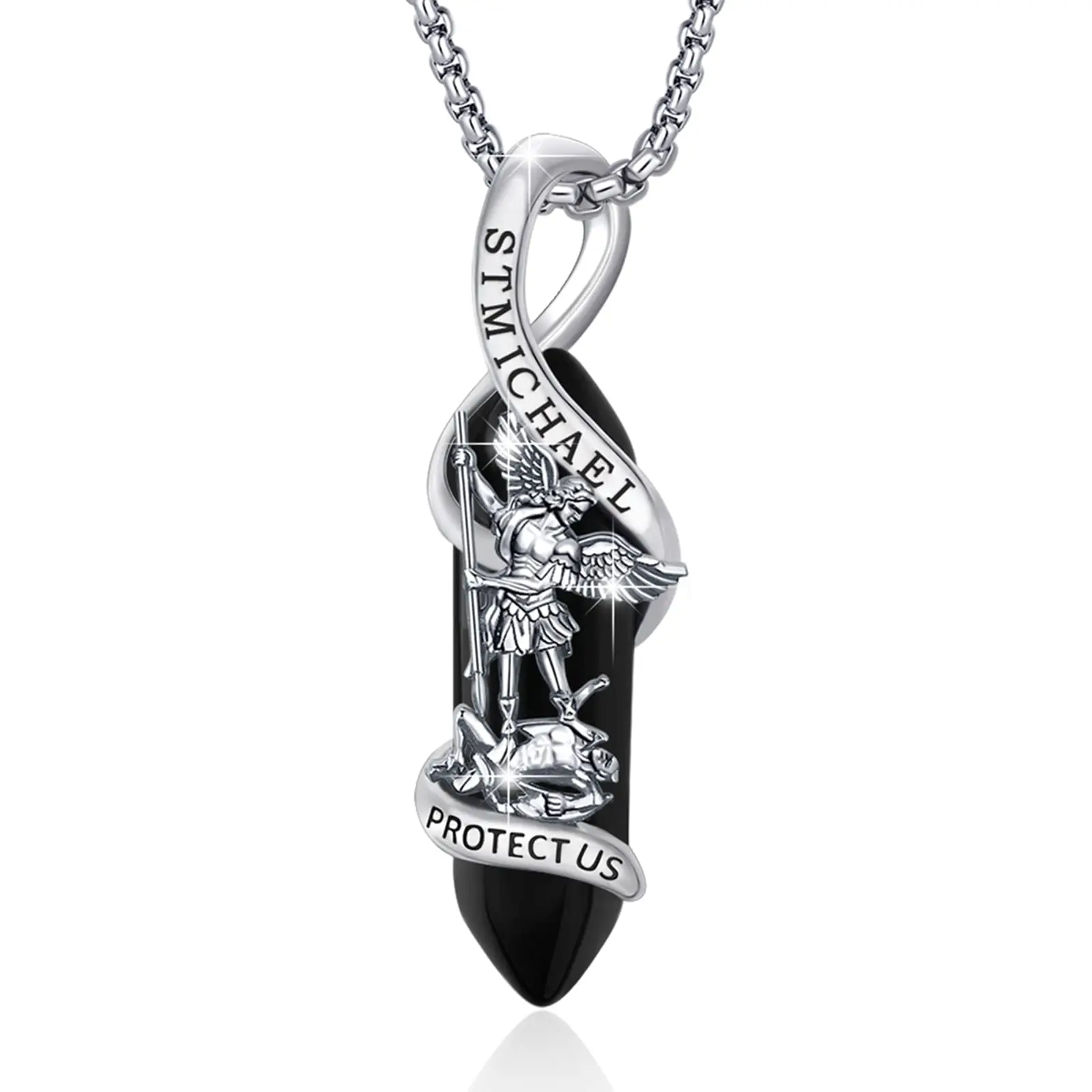 S925 Sterling Silver St Michael Necklace  Archangel Michael Pendant Healing Crystal Point  Necklace Amulet Protection Catholic Jewelry for Men Women