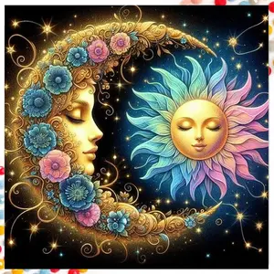 Sun & Moon Pattern DIY Diamond Arts Colorful Painting Kit, DIY 5D Diamond Arts Colorful Painting Kit, Wall Art Decor for Home, Crafts, Diamond Painting Kits, DIY Craft Supplies