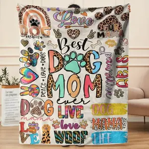 Best Dog Mom Ever Soft Fleece Blanket - Colorful Paw Print & Typography Design, Cozy Flannel Polyester, All-Season Gift For Dog Lovers, Dog Blanket