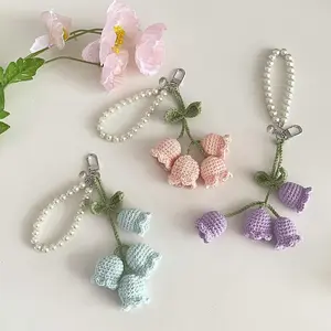 Crochet Lily Of The Valley Flower String Handmade Keychain, 1 Count Boho Style Hanging Pendant for Home Room Deocr, Perfect Birthday Gift, Party Favor