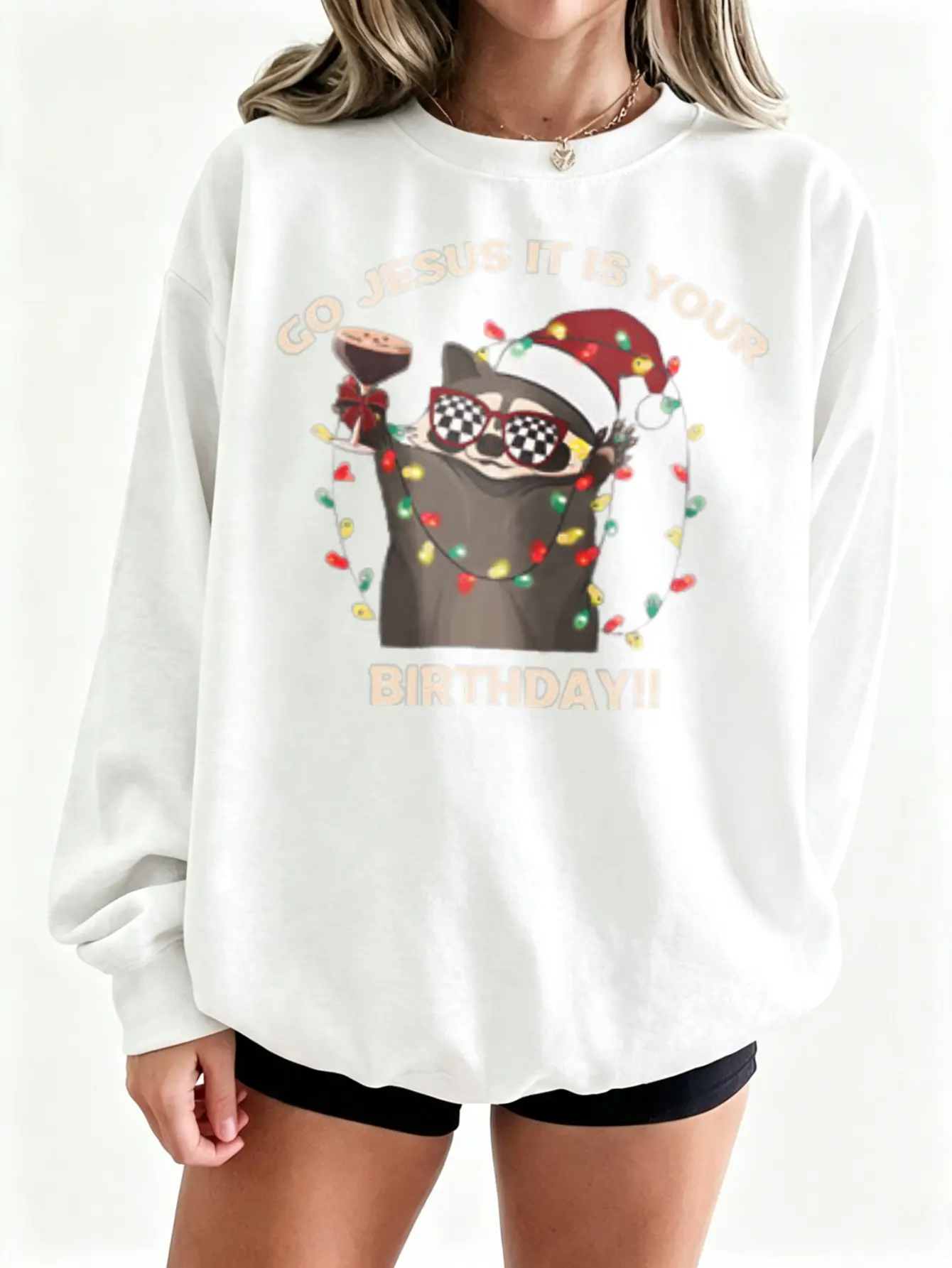 Gildan “Jesus It Is Your Birthday” Sweatshirt, funny Christmas cat graphic crewneck, Santa Cat holiday pullover, cute Christian Christmas gift for women