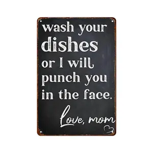 Funny Sarcastic Metal Aluminum Sign, Wash Your Dishes Or I Will Punch You In The Face - Funny Metal Poster Plaque Art Wall Decor For Home, Patio Yard Room Kitchen Decor 8 * 12inchs