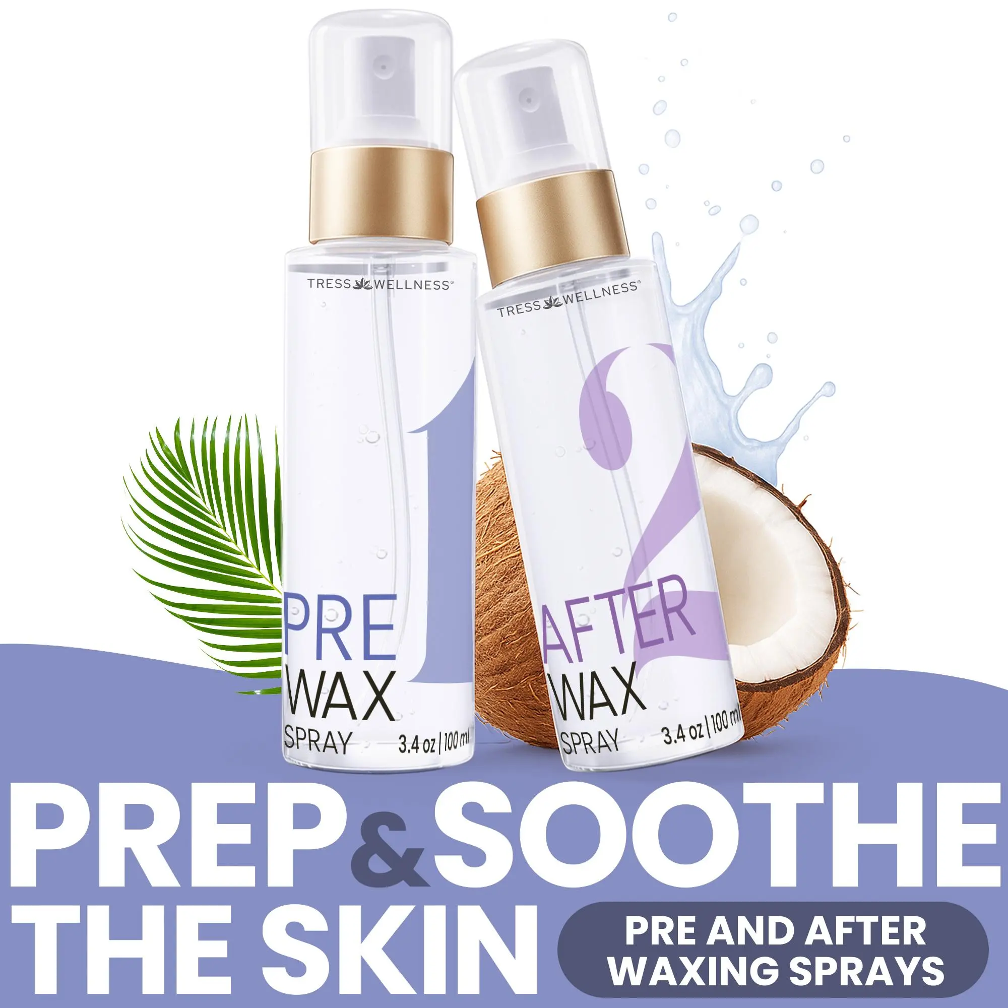 TRESS WELLNESS Pre & After Wax Spray Combo for Soothing Skin | Coconut Scent After Shave Post Waxing Care Pre Shave Oil | Dermatologically Tested - Hair Removal OIl Non Greasy Wax Hypoallergenic Wax Hard Wax Kit Body Care