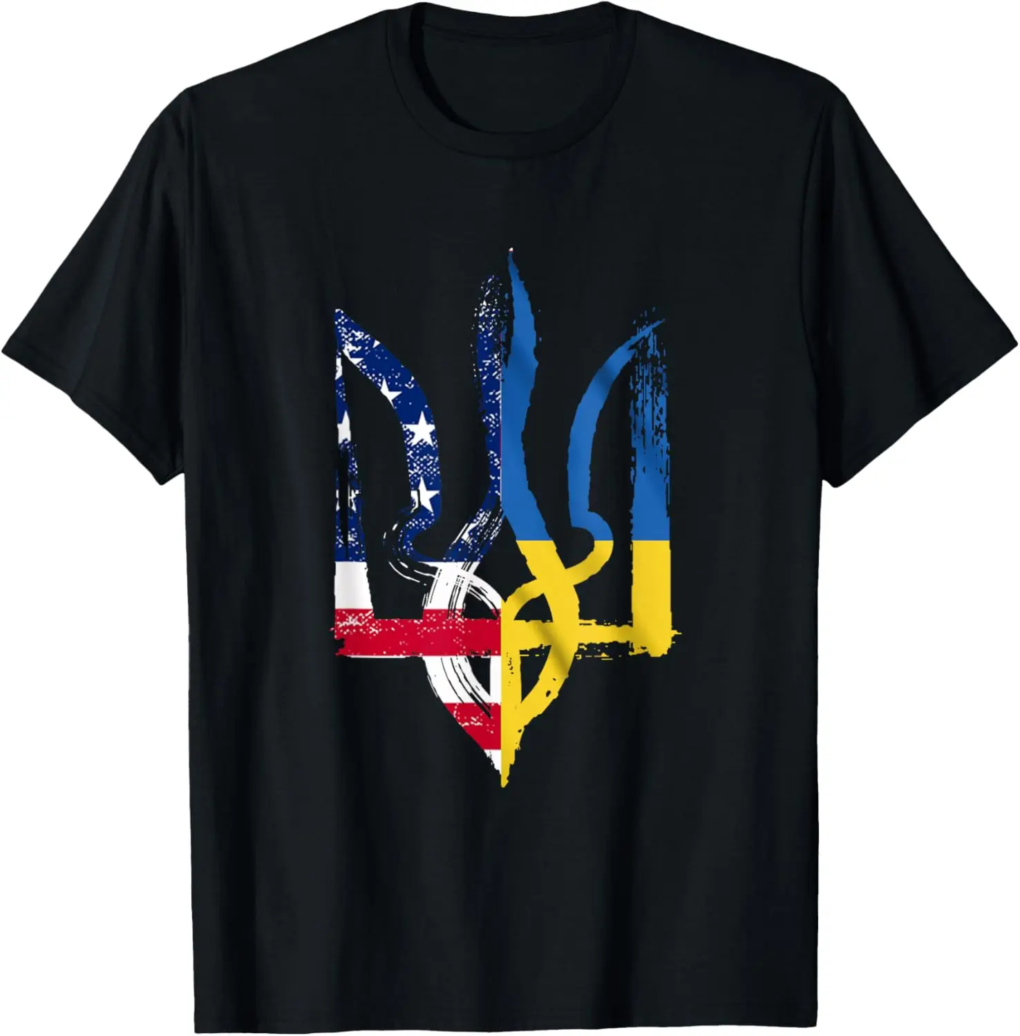 Vintage Graphic T-Shirt for Men and Women, Distressed Support Ukraine American Flag Trident Tee in 100% Cotton, Casual Short Sleeve Top, Shortsleeve