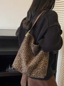 Autumn Winter New Retro Leopard Print Large Capacity Fashionable Tote Bag, Fashion Versatile Shoulder Bag for Daily Commute, Women's Underarm Bag
