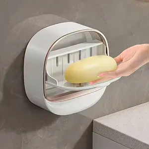 Home Mini Soap Box, Bathroom Flip-Top Soap Holder, Luxury Wall-Mounted Drainage Storage Rack, Soap Dish Holder, Suitable for Home, Apartment, Hotel
