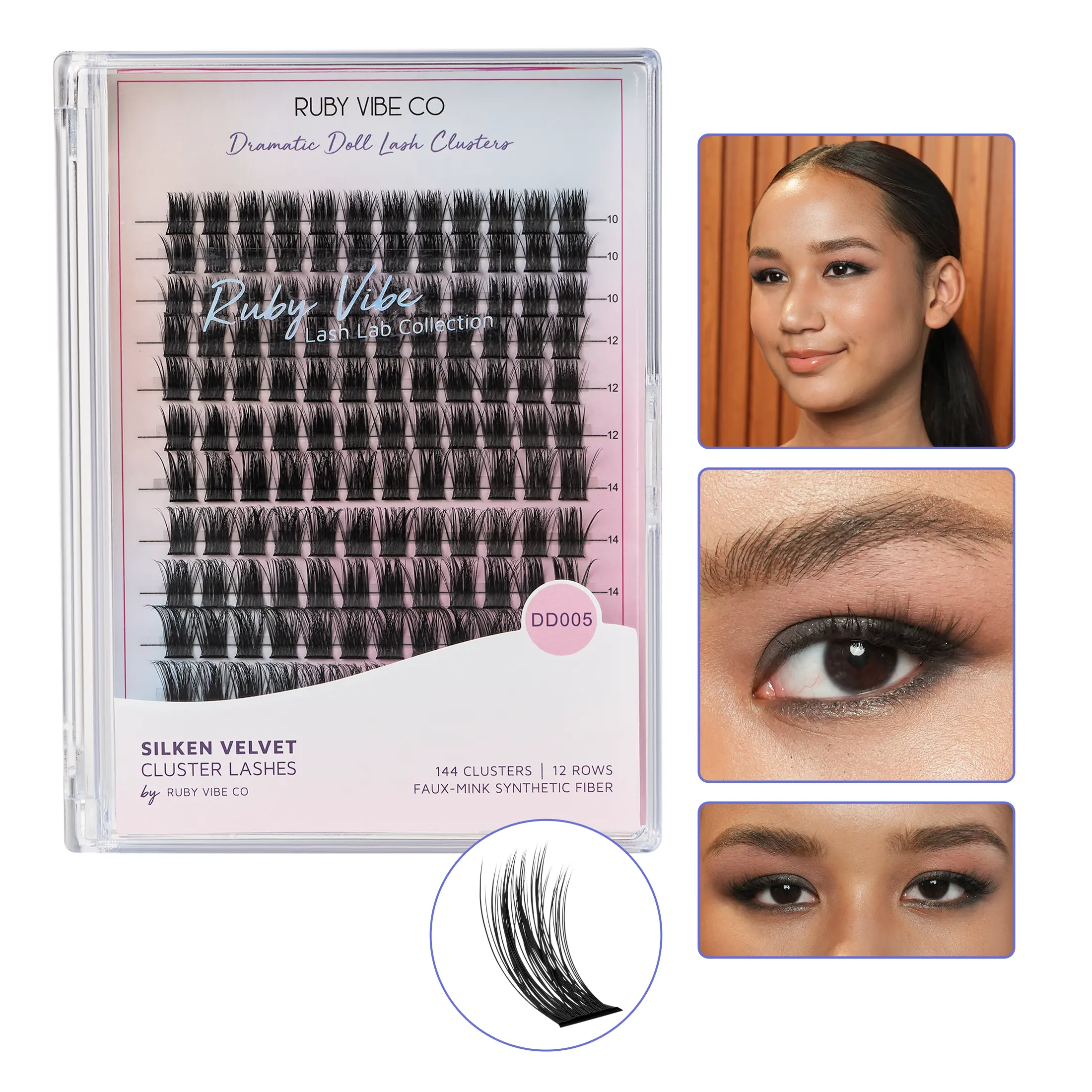 RUBY VIBE CO Spiky Doll Eyelash Clusters, 144-Piece Faux Mink Thick Lash Clusters, Fluffy Lash Clusters for a Bold Doll-Eye Look, Cluster Eyelash Extensions