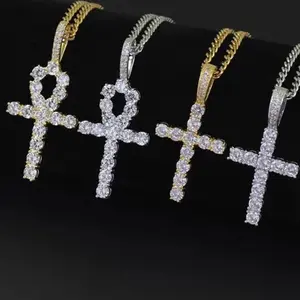 Gold/Silver Filled Cross Necklace Ankh Dainty Crystal Cross Necklace Icon Unisex Gift for Mom Dad Anka Jewelry