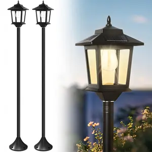 [2 Pack] 63" Solar Lamp Post, Outdoor Lights Waterproof, Patio Pole Light, Floor Lamp for Deck Pathway Backyard Garden Front Porch Decor, Warm White, Replaceable Bulb, Landscape Lighting, Easter Gifts Easter Basket Stuffers