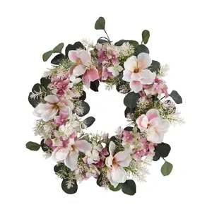 Nearly Natural 20" Hydrangea and Magnolia Fauxreath