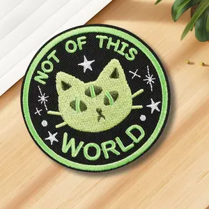Alien Cat Embroidered Patch, Back Adhesive Iron-On, Perfect for Clothes Jackets Hats Accessories, Not of This World Design, Embroidery Design, Unique