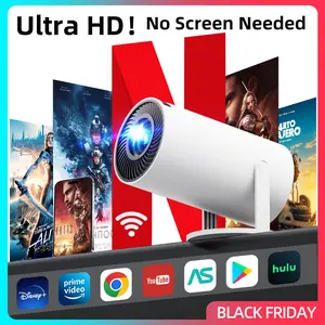 [US WAREHOUSE] Smart mini Projector 290ANSI Lumens Auto Keystone Correction Built-in 5W speaker Dual WiFi6 Wireless BT5.4 Android Native 1280*720P for Indoor & Outdoor Use, Home Cinema Portable Movie Theater for Backyard, Camping, Rooftop Party