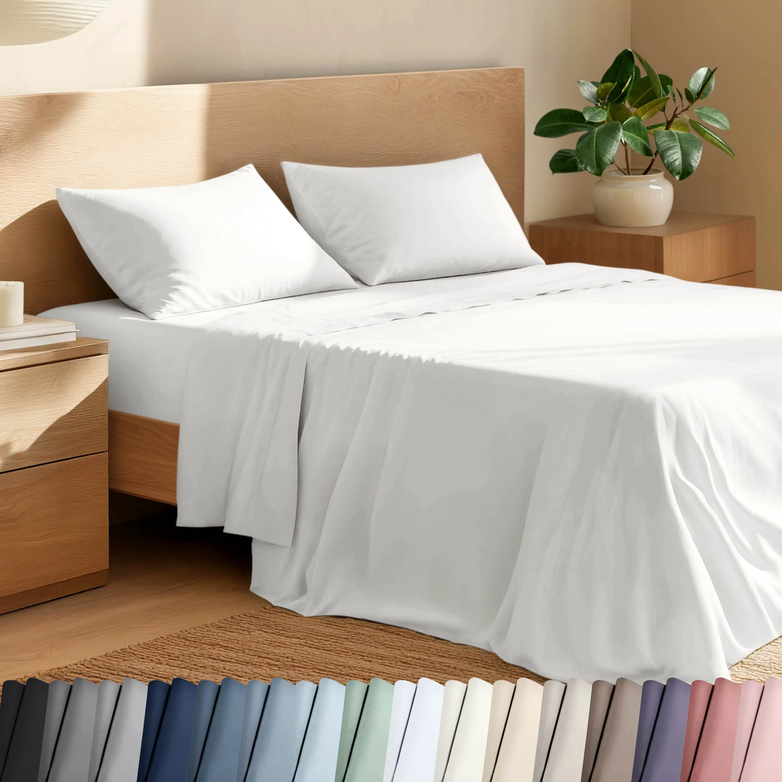 Bare Home Organic Cotton Percale Sheet Set - Comfy Bedding Set with Percale Weave, Soft Finish, Breathable, Durable Fabric, Year-Round Use, Machine Washable, Bed Set