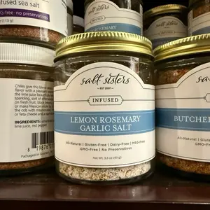 Salt Sisters Lemon Rosemary Garlic Salt - Flavorful Seasoning for Meats Vegetables Soups Salads - Easy to Use & Versatile - 3.3 oz - Dip