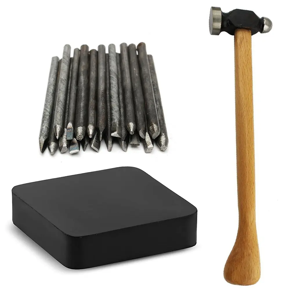 DIY Jewelry Metal Stamping Kit - 1 Set User-Friendly Handmade Craft Supplies with Rubber Bench Block, Hammer for Beginners, Precision Craft Jewellery-Making Kits for Jewelry Making, Crafty Lifestyle, Jewelry Making Supplies
