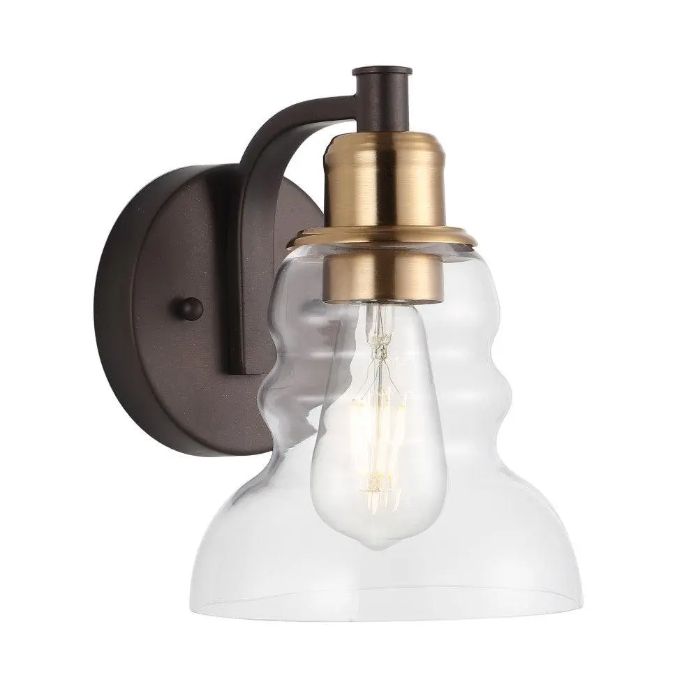 JONATHAN Y Manhattan Farmhouse Metal-Glass Industrial LED Vanity Wall Sconce, 13W CFL Ready with Rustic Vibe for Living Room Decor, Vintage Home Decor (Bedroom Compatible)