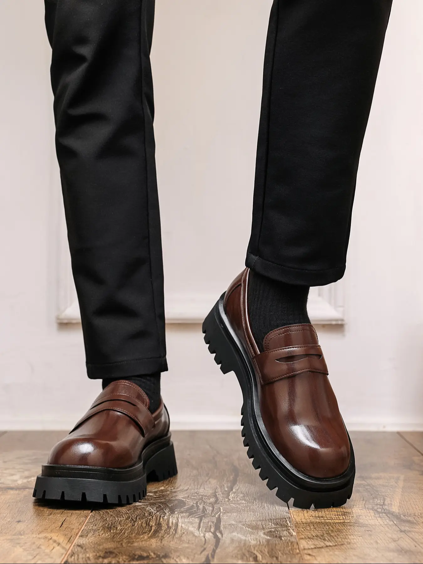 Men's Thick Sole Height Increasing Loafers, Fashionable Loafers, Casual Fashion Comfortable Versatile Classic Style, PU Leather Rubber Sole, All Seasons, Versatile Shoes