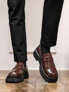 Men's Thick Sole Height Increasing Loafers, Fashionable Loafers, Casual Fashion Comfortable Versatile Classic Style, PU Leather Rubber Sole, All Seasons, Versatile Shoes