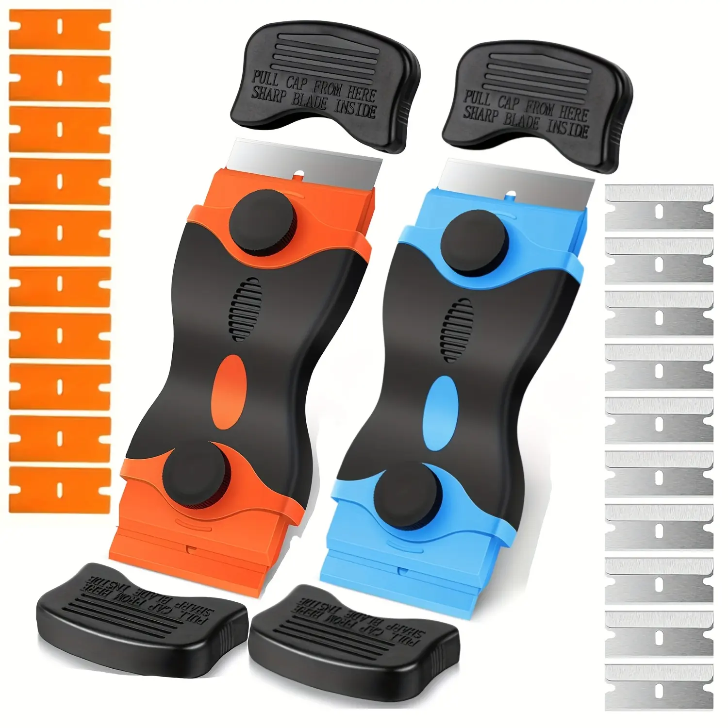 2 Piece Razor Scraper Set, Two-In-One Tool with 10 Plastic Blades & 10 Metal Blades, Multi-Functional Tough Scraper Cleaning Razor for Stickers, Labels, Adhesive, Paint Scraper