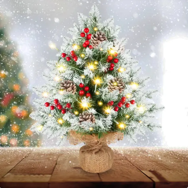 Mini Christmas Tree Decorations 20inch Pre-Lit Artificial Small Xmas Tabletop Tree with LED Lights