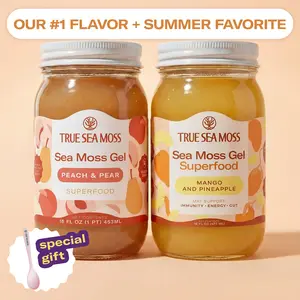 True Sea Moss Gel 2-Jar Bundle: Mango & Pineapple + Peach & Pea Flavor – Rich in Essential Minerals & Vitamins – Supports Vitality