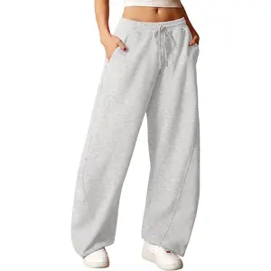 ELLEVEN Women's Y2K High-Waisted Wide Leg Sweatpants - Comfortable Baggy Pants with Pockets and Adjustable Ankle Drawstring Cuffs for Style and Versatility