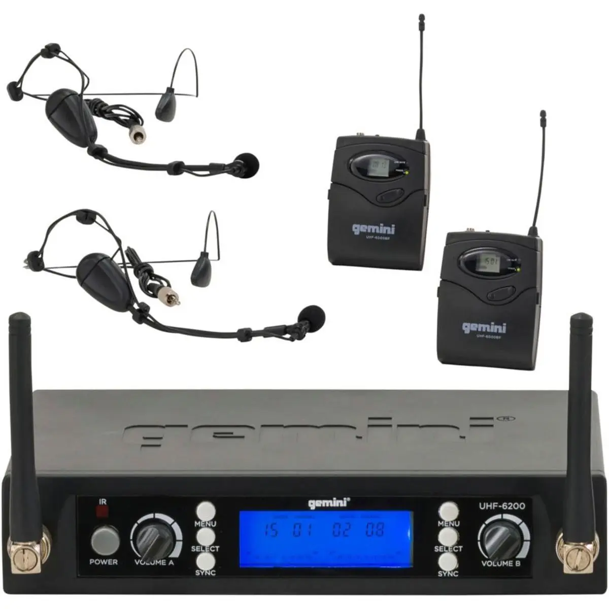 Gemini UHF-6100HL Single Channel Wireless PLL Karaoke System - UHF Receiver, Beltpack Transmitter, Headset Lavalier Microphone Included