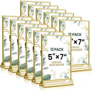 5x7   Sign Holder, 12 Pack Wedding Table Number Stands With Vertical  Borders, Double Sided Picture Frame Paper Stand, Clear Photo Display Menu for Party, , Restaurant