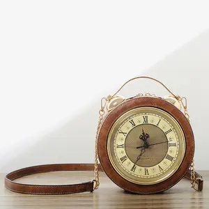 Retro Synthetic Handbag with Real Working Clock for Women