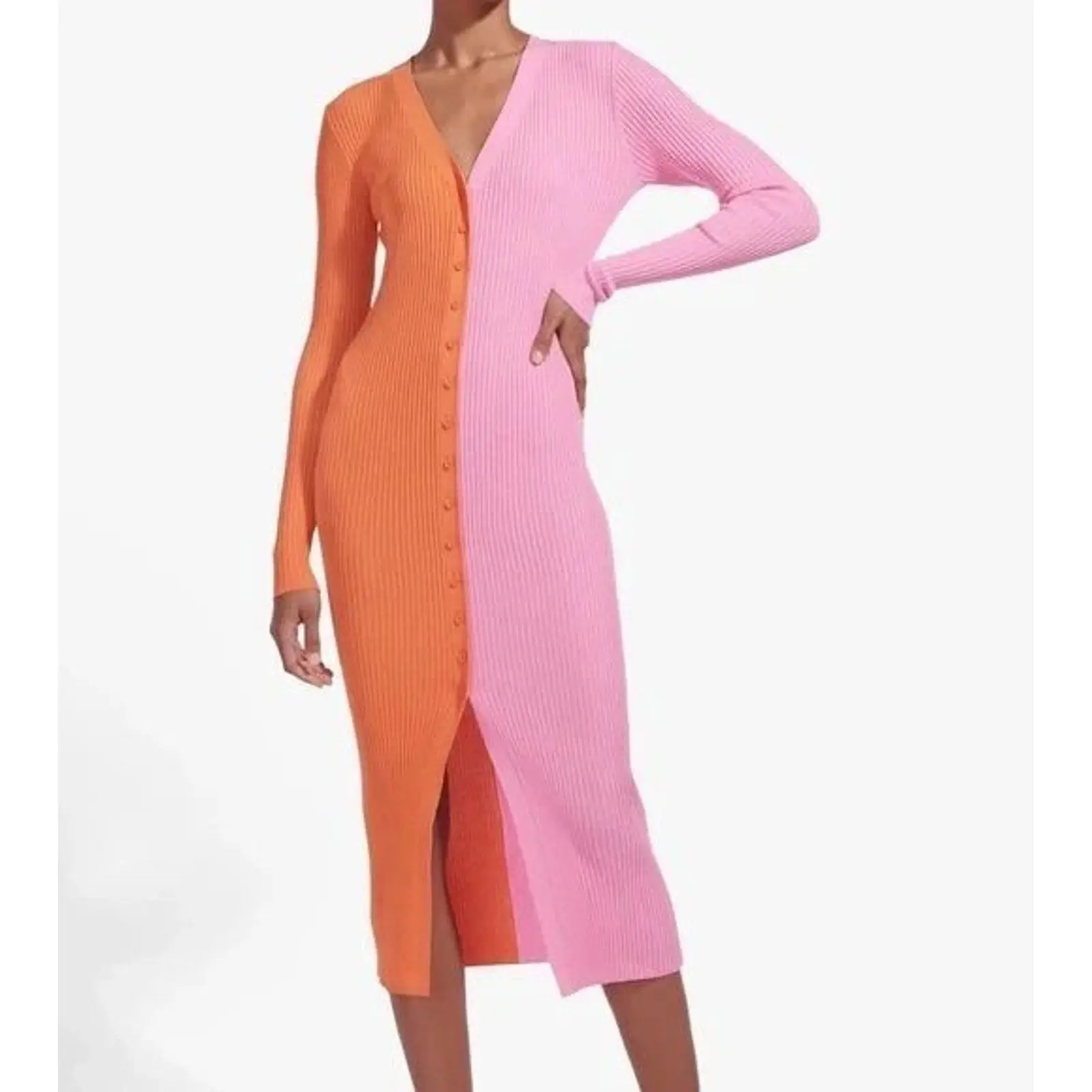 STAUD Shoko Colorblock Knit Dress Size S